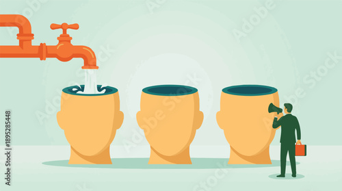 Conceptual illustration of human minds receiving information, learning, and influence