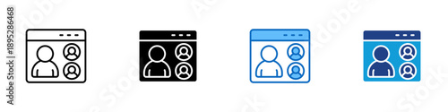 User Directory Multiple Style Icon Design Vector - Browser window with profile avatars representing account management, user overview, and team organization