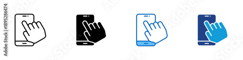 Touch Gesture Multiple Style Icon Design Vector - Hand tapping smartphone screen representing touchscreen interaction, user input, and mobile control