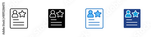 User Profile Multiple Style Icon Design Vector - Profile document with star representing personal identity, rating status, and professional credibility