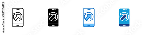 App Update Multiple Style Icon Design Vector - Smartphone with circular arrow and upward pointer representing software update, system refresh, and version upgrade