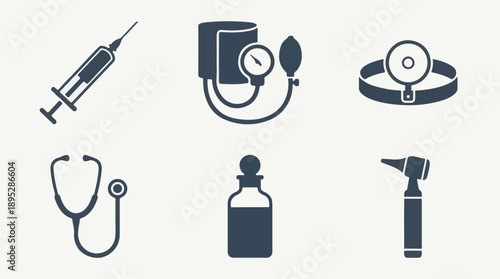 Set of medical equipment and healthcare icons on a white background