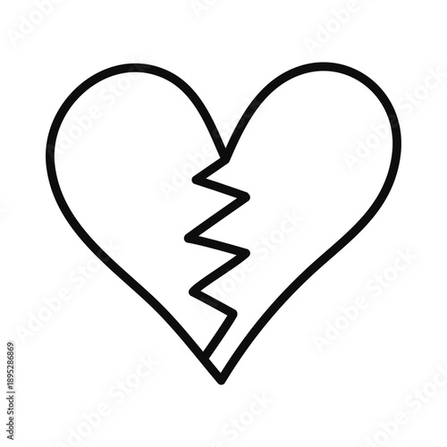 Hand drawn broken heart icon isolated on white background