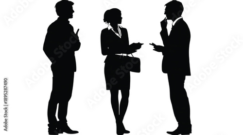 Business team discussion silhouette, corporate teamwork and office collaboration vector illustration
