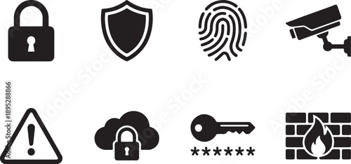 Security and protection icons set flat design vector illustration, cyber safety symbols for business and technology