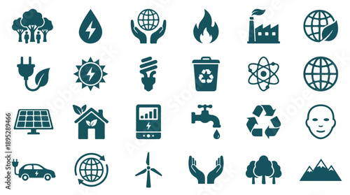 Collection of flat design vector icons for environment and sustainable energy concepts