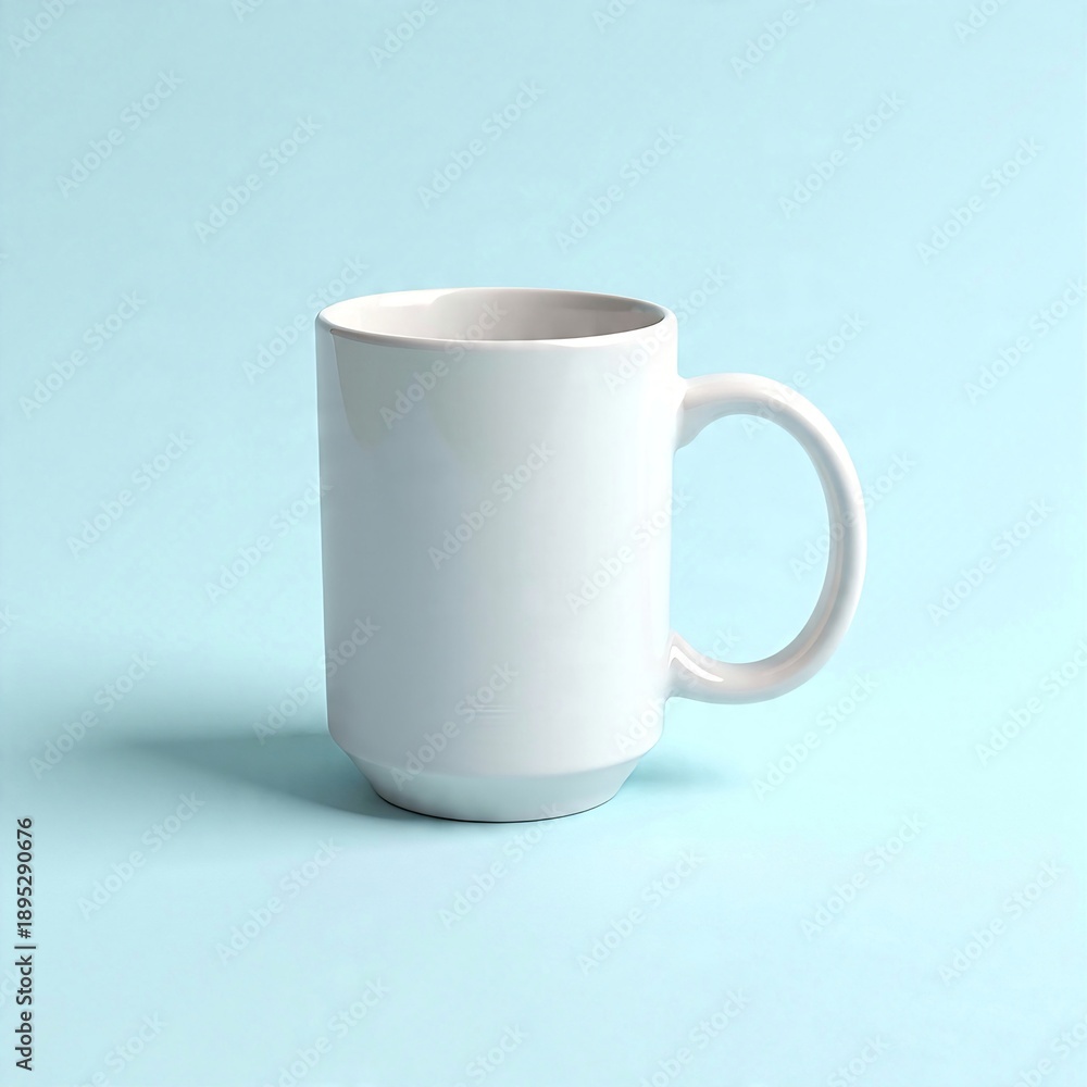Fototapeta premium White mug on light blue background