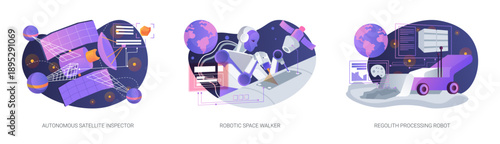 Robotic Systems for Space Operations abstract concept vector illustrations.