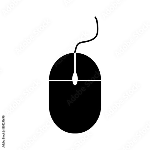A black silhouette icon of a wired computer mouse on a clean white background.