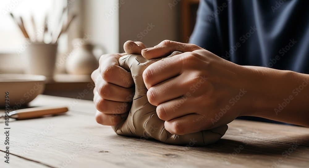 Obraz premium Potter shaping clay on pottery wheel.