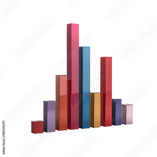 Free Download A colorful 3D bar graph with various height bars on a black background on transparent background - GFXLoad