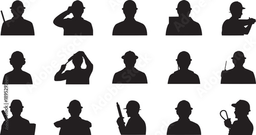 Professional Industrial Worker Silhouette Set Featuring Construction Personnel Engineering Staff and Safety Avatars