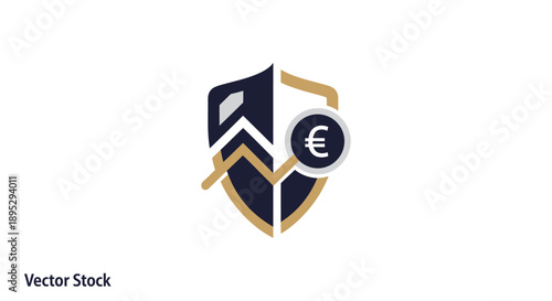 Modern shield logo with euro symbol and gold accents.