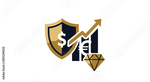 Financial growth and security symbolized by shield and rising graph.