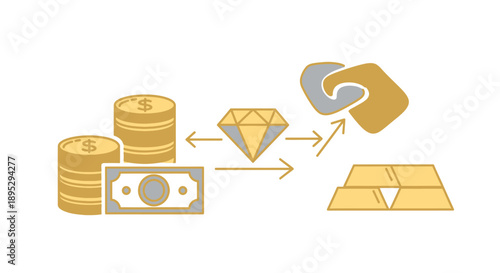 Financial Transaction Process with Cash and Jewelry.