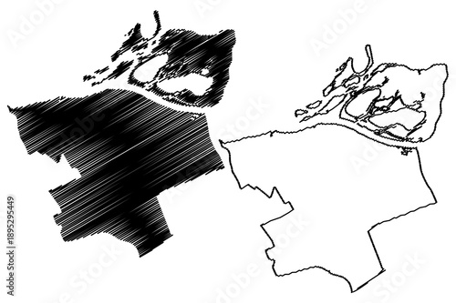 Drimmelen municipality (Kingdom of the Netherlands, Holland, North Brabant or Noord-Brabant province) map vector illustration, scribble sketch Drimmelen map