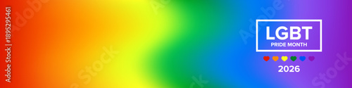 LGBT Pride Month 2026 Rainbow Gradient Banner with Heart Icons, Celebrating Diversity and Unity in the LGBTQ Community. Pride month wide banner 2026