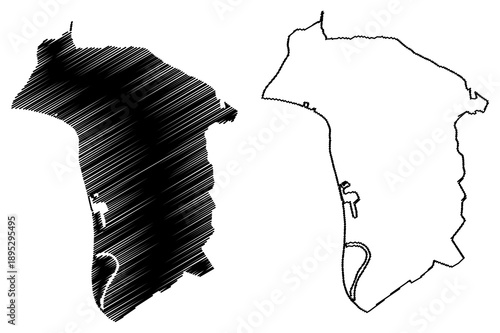 Gennep municipality (Kingdom of the Netherlands, Holland, Limburg province) map vector illustration, scribble sketch Gennep map