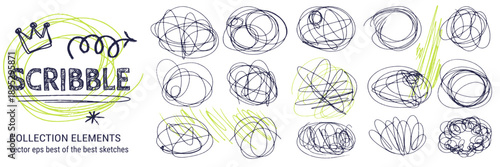 Messy pen scratch and pencil squiggle texture with editable graphite circles.