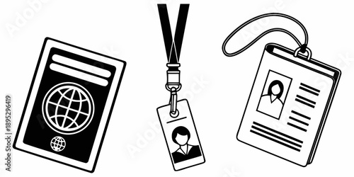 Identification Icons Set – Passport and ID Card Vector for Verification and Security.