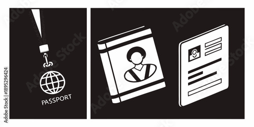 Identification Icons Set – Passport and ID Card Vector for Verification and Security.