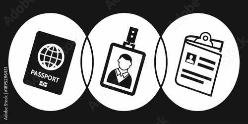 Identification Icons Set – Passport and ID Card Vector for Verification and Security.