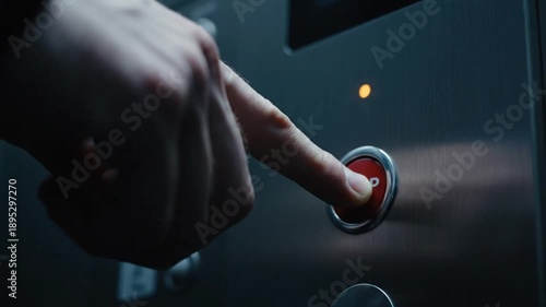 Hand Pressing Red Button on Surface.