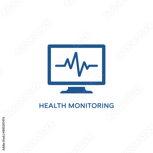A blue monitor displays a health related waveform with text below
