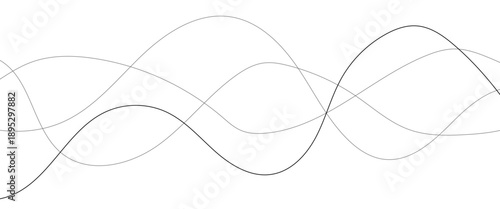 Thin line wavy abstract vector background. Curve wave seamless pattern. Line art striped graphic template. Vector illustration of lines. Abstract curved black long lines on white.