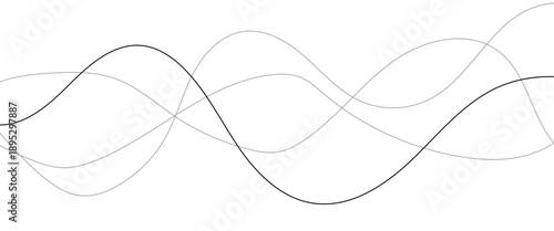 Thin line wavy abstract vector background. Curve wave seamless pattern. Line art striped graphic template. Vector illustration of lines. Abstract curved black long lines on white.