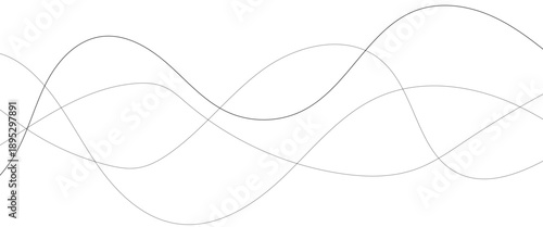 Thin line wavy abstract vector background. Curve wave seamless pattern. Line art striped graphic template. Vector illustration of lines. Abstract curved black long lines on white.