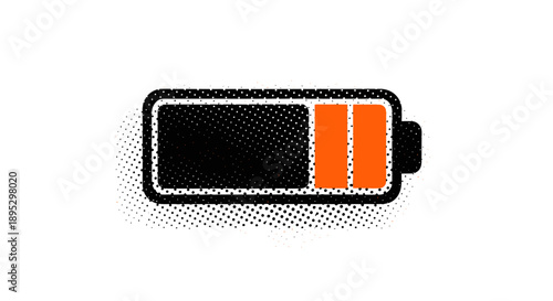 Low battery icon with orange charge level indicator on a device with a shadow effect