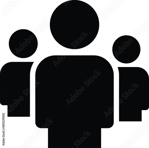 Three-Figure Silhouette Icon Representing Team, Group, Community, Leadership, Collaboration, User Profiles, Social Interaction, and Digital Interface Design