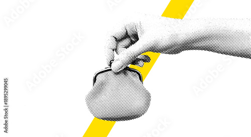 A hand holding a money bag, symbolizing financial transactions and commerce in a simple illustration