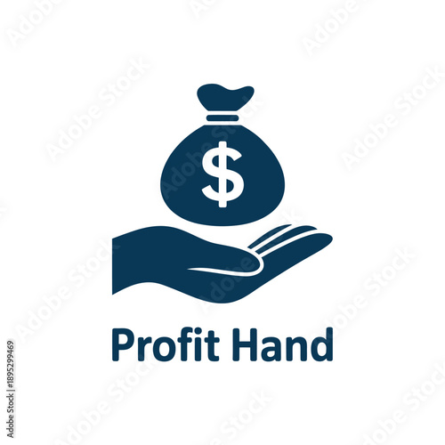 A dark blue graphic depicting a hand holding a bag of money