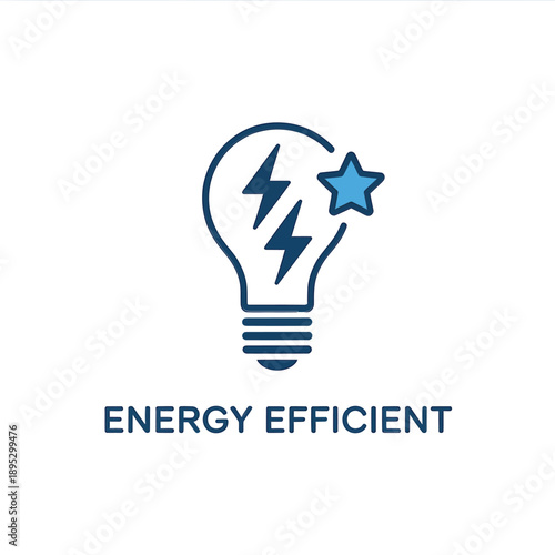 A blue lightbulb icon with lightning bolts and a star represents energy efficiency
