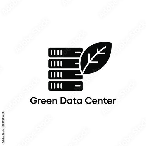 A green data center logo featuring server racks and a leaf symbol