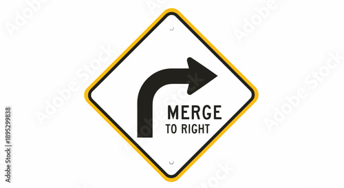 A yellow-bordered diamond-shaped sign indicating traffic merge to the right with a black arrow, against a plain background, viewed directly from the front.
