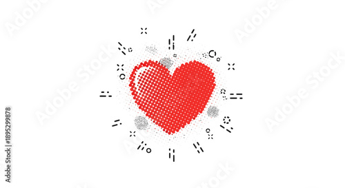 A vibrant red heart surrounded by chemical elements illustration on a clean background viewed from directly above
