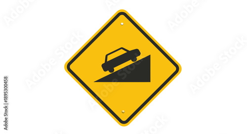 A steep hill sign warning of a vehicle sliding down a slope, indicating caution for drivers on a steep road