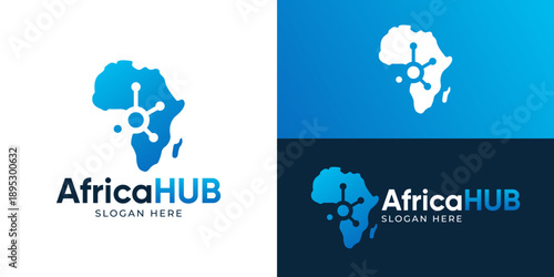 Creative simple africa hub logo template. Modern Africa map with connection symbol logo design vector illustration.