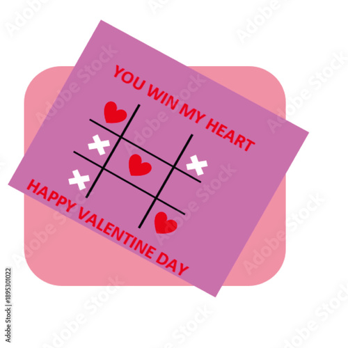 You Win My Heart Valentine Tic Tac Toe Game Illustration with Love Symbols