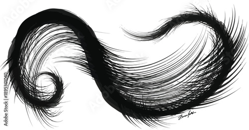 Elegant black and white abstract art featuring a dynamic swirling design element prominently