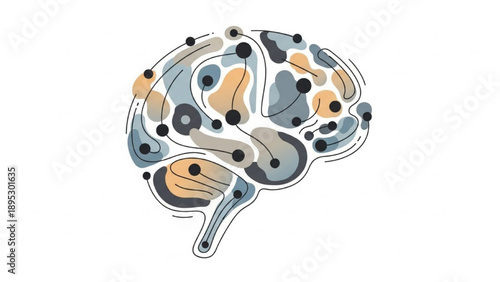 Illustration of Human Brain Anatomy with Neural Pathways and Synapses Visualized
