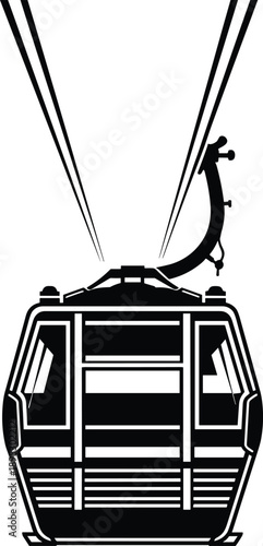 Cable car front view, gondola lift illustration, mountain transport vector, ski resort cableway, aerial tramway silhouette, flavector