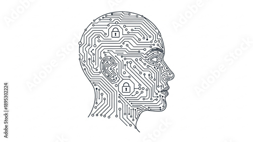 Circuit Board Human Head Profile Illustration Showing Technology Integration
