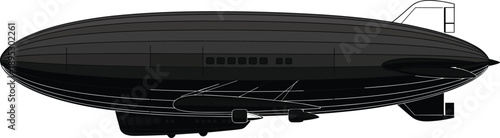 Airship, Zeppelin, rigid structure, silhouette, aviation, vintage, transportation, propeller, fins, gondola, engineering, streamlined, historic, framework, passenger windows, retro aircraft, 