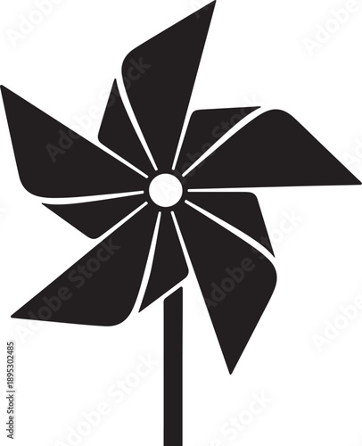Pinwheel Silhouette Icon Wind Spinner Graphic and Paper Fan Toy Vector