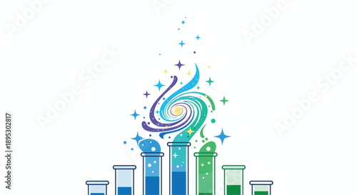 Colorful Swirling Liquid in Test Tubes Representing Scientific Experiment, Generative AI.