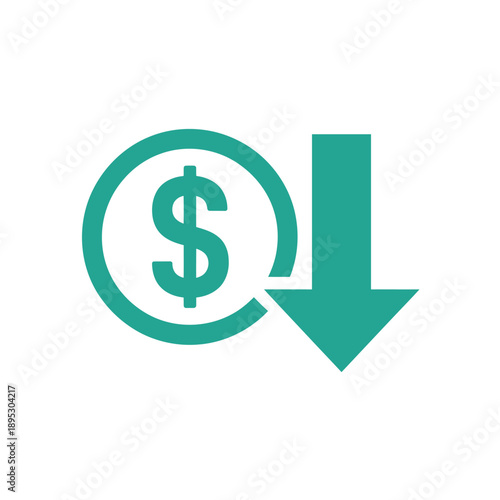 Dollar sign with downward arrow indicating price decrease or financial loss